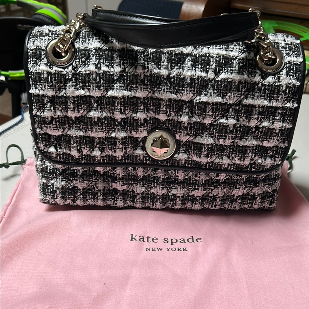 Kate Spade Black and White Tweed Shoulder Bag
